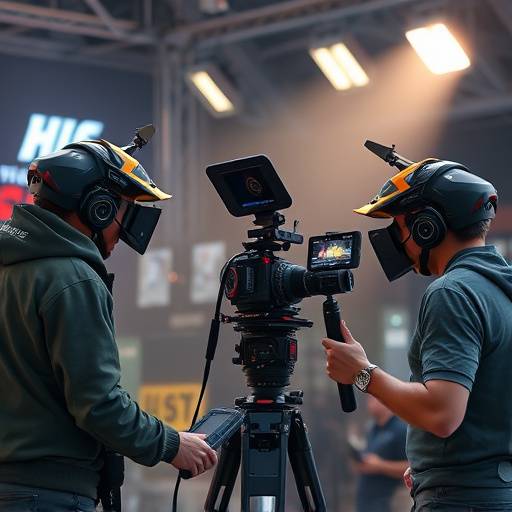Professionisti del video che lavorano su attrezzature all'avanguardia per la produzione di contenuti